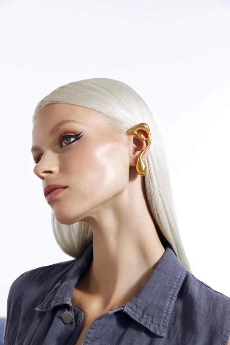 Gold Asymmetrical Liquid Earring - Image 3