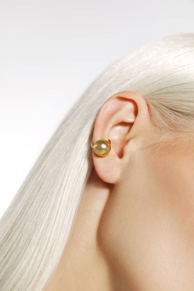Gold Ball Huggie Ear Cuff Earring - Image 2