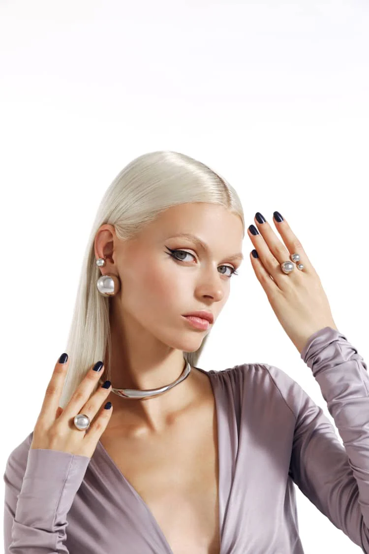 Silver Ball Huggie Ear Cuff Earring - Image 2