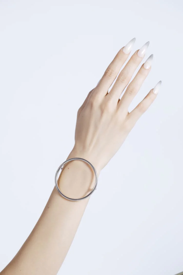 Silver Bangle with Large Circle