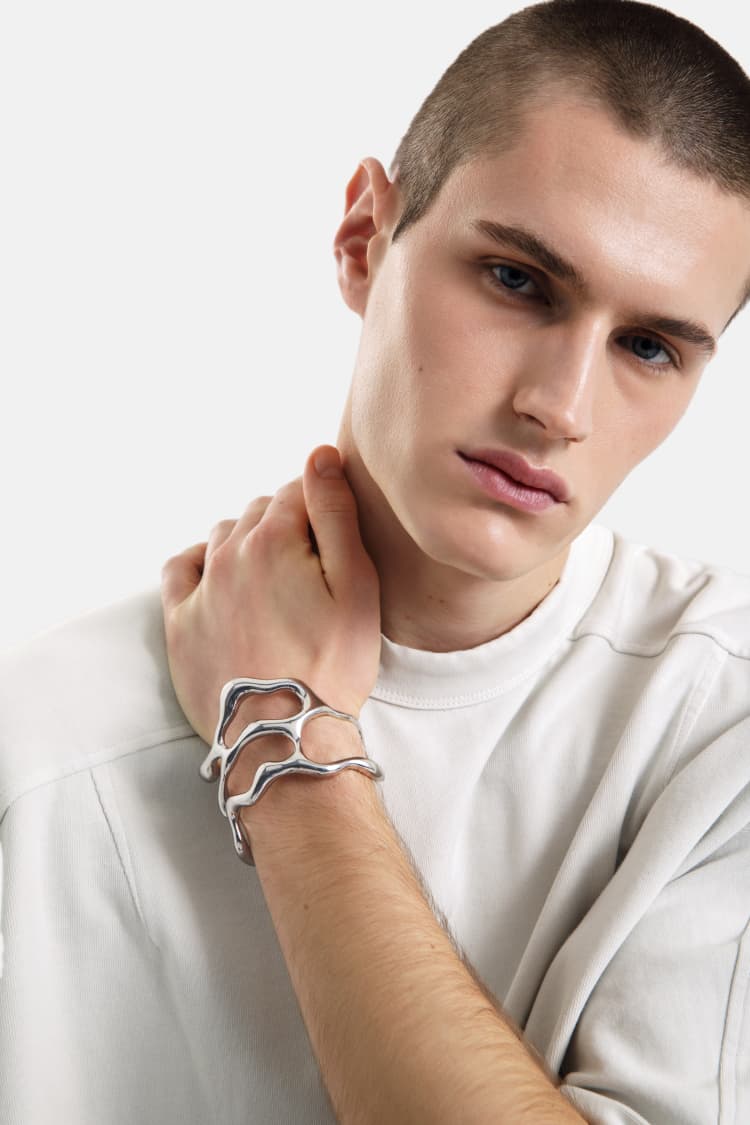 bold asymmetrical silver bangle - Image 3