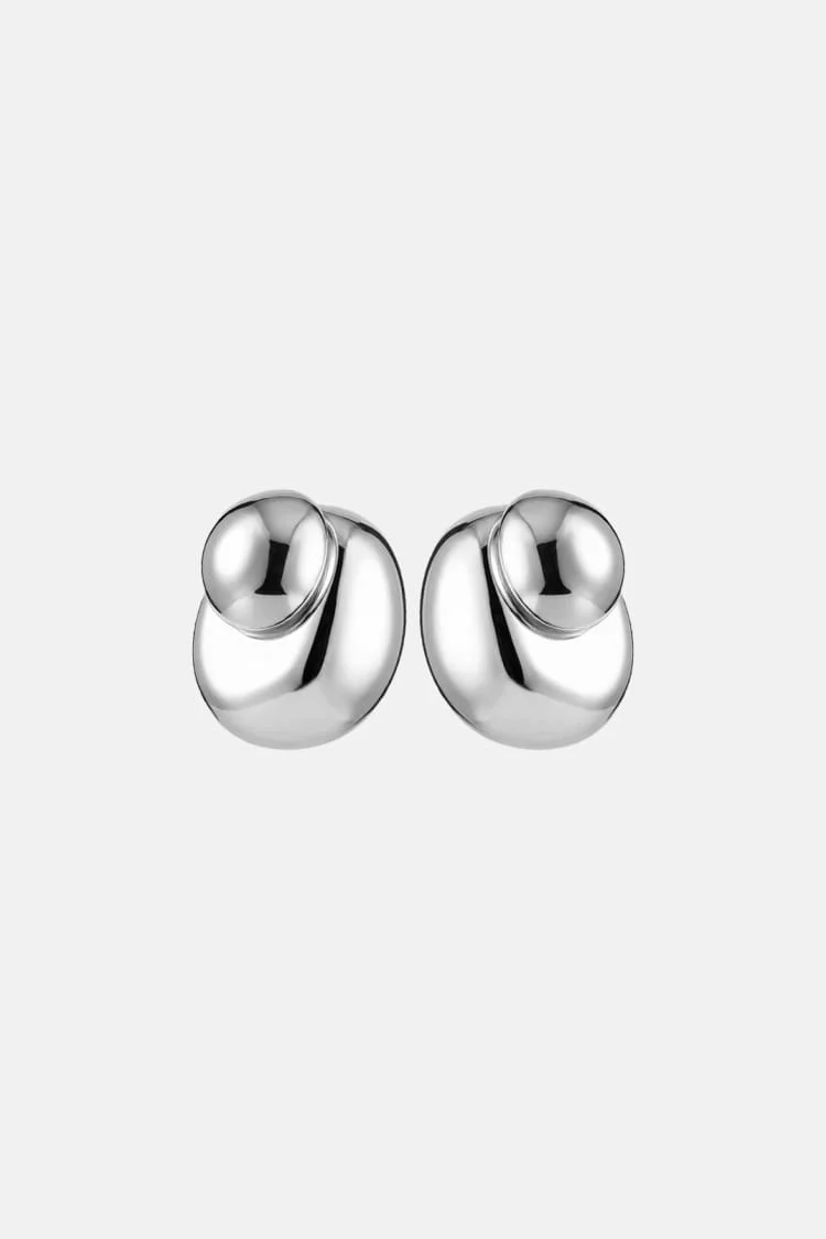 Bold Double Stud Earrings in Silver - Image 2
