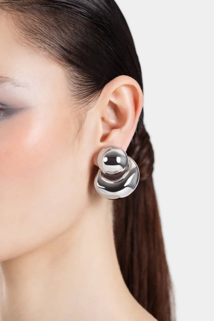 Bold Double Stud Earrings in Silver - Image 5