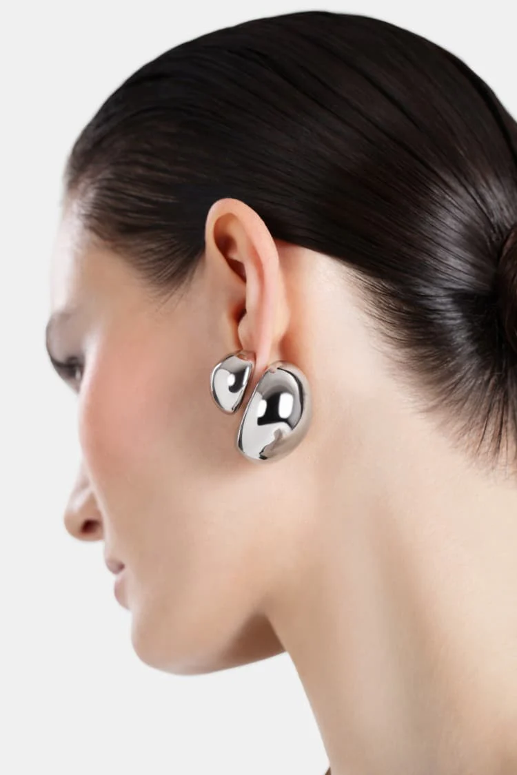Bold Double Stud Earrings in Silver - Image 6