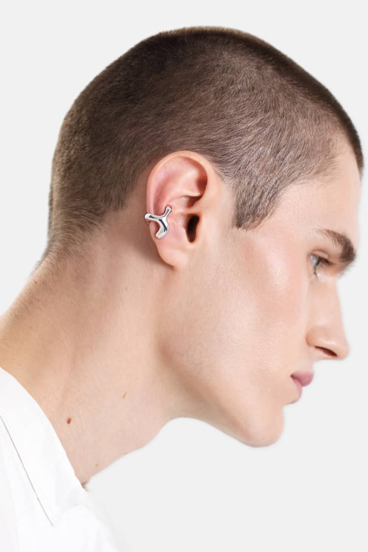 c-shaped organic earcuff in silver