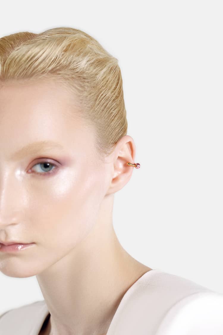 Casa Batlló huggie earcuff in gold and rose