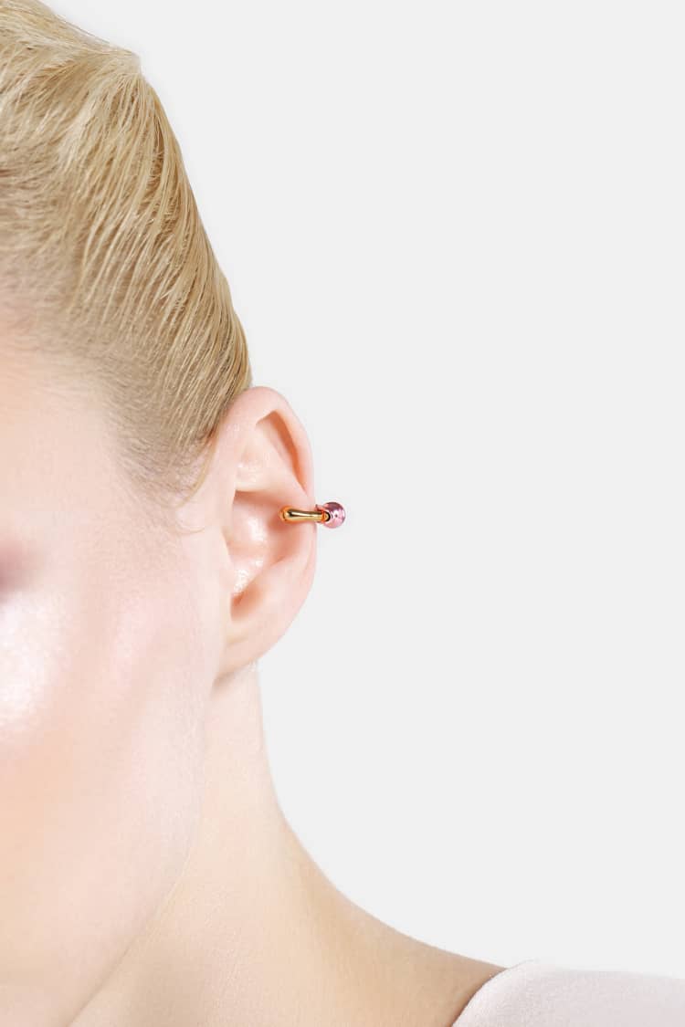 Casa Batlló huggie earcuff in gold and rose - Image 2