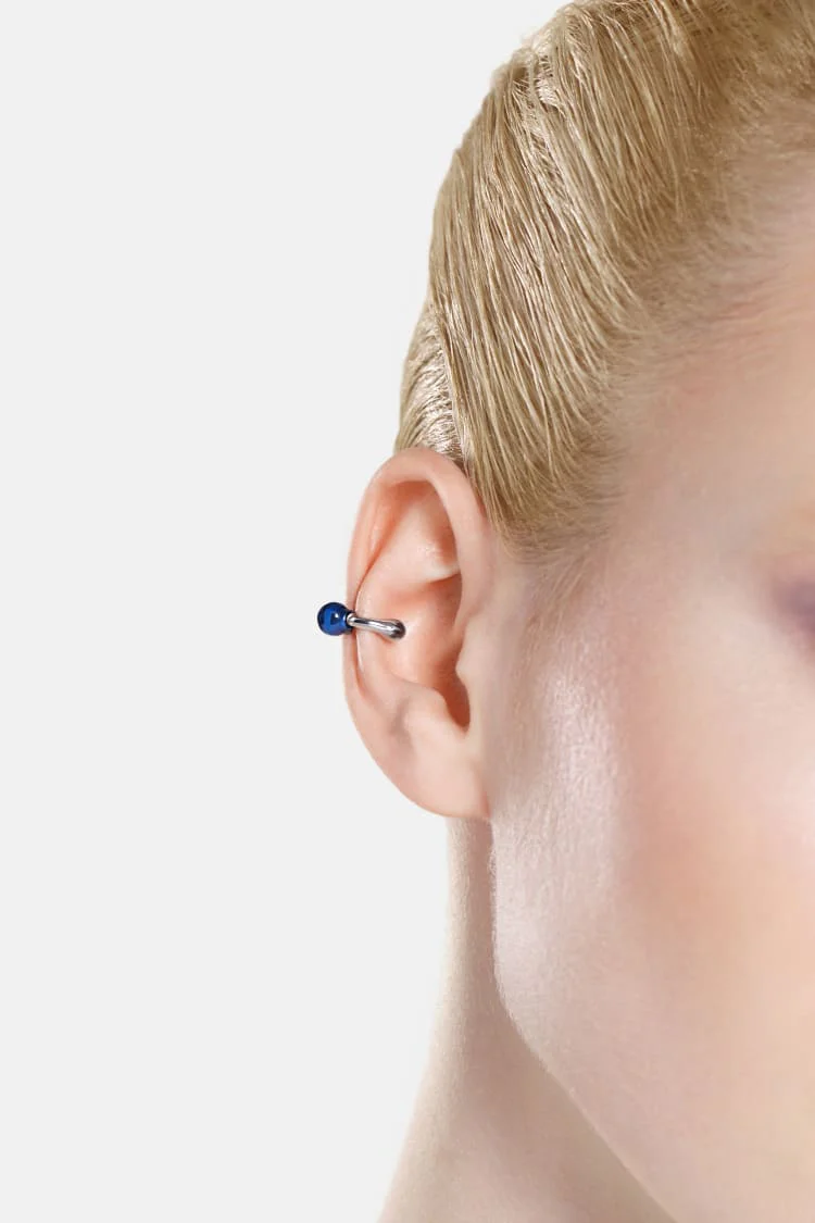 Casa Batlló huggie earcuff in silver and blue