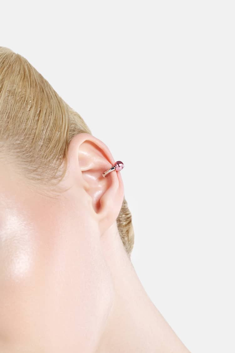 Casa Batlló huggie earcuff in silver and rose
