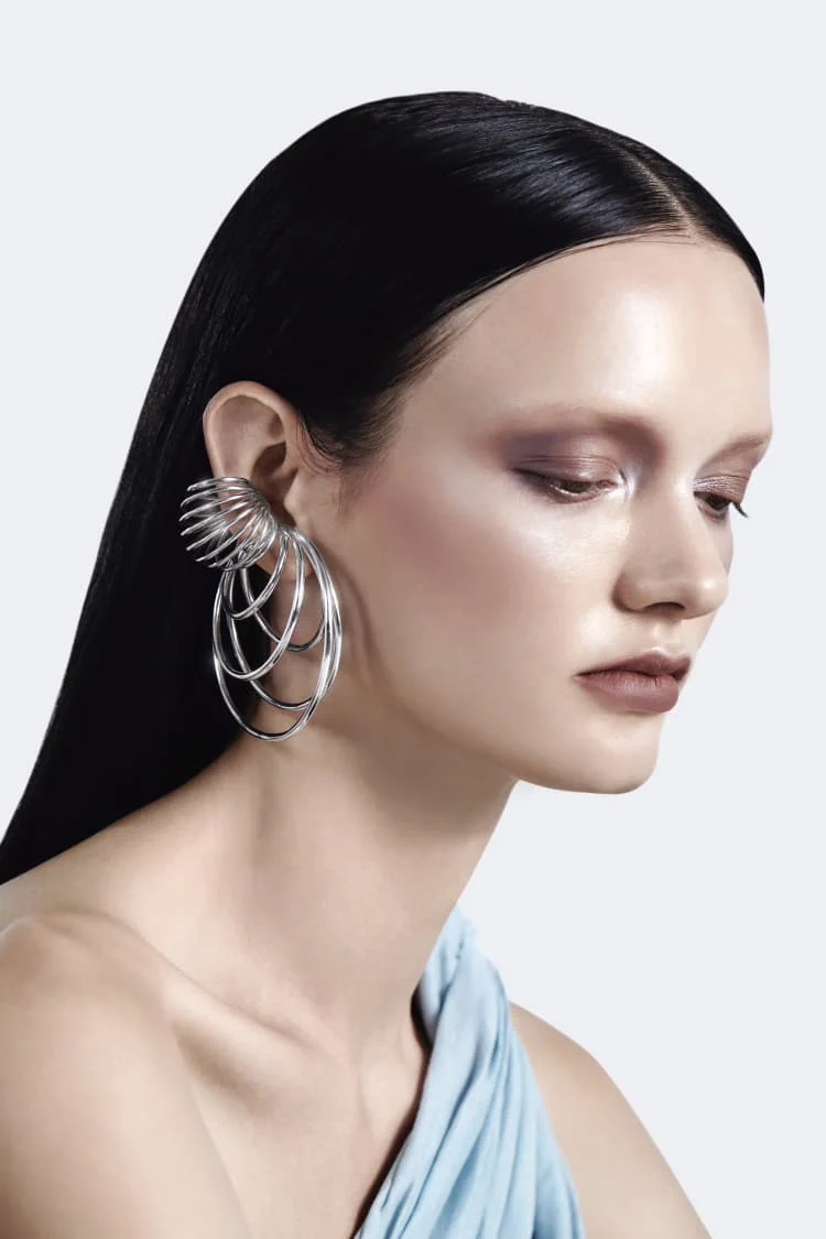 Silver Coil Sphere Ear Cuff
