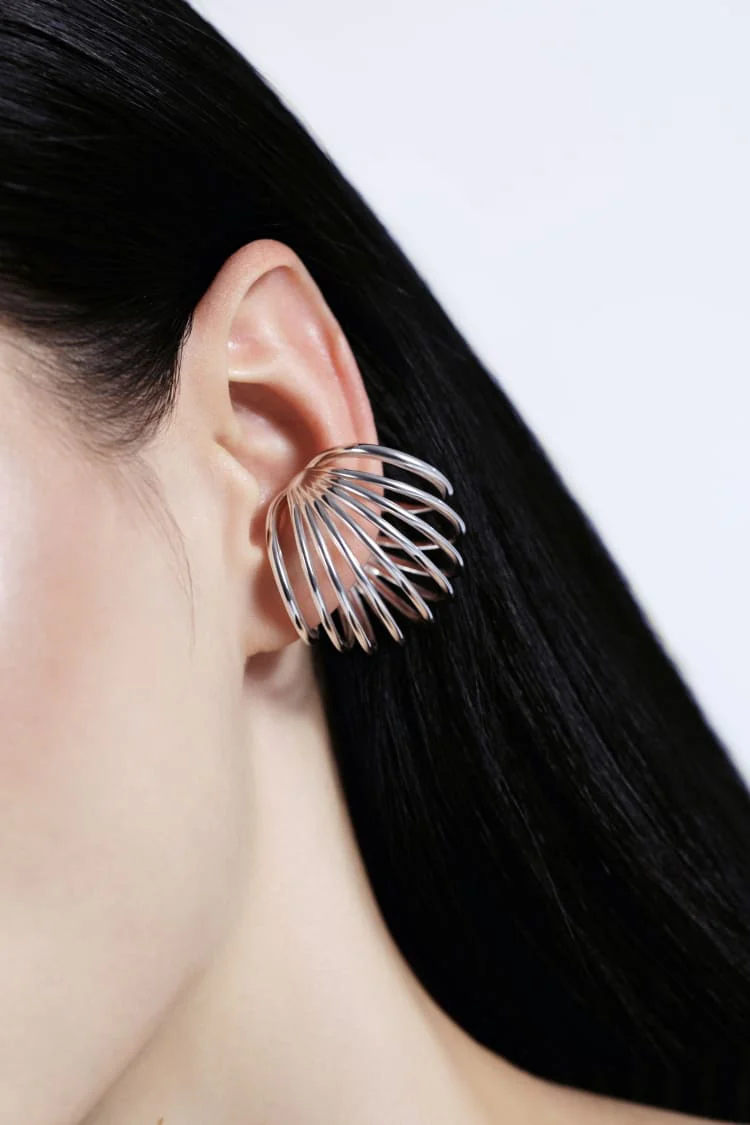 Silver Coil Sphere Ear Cuff - Image 3
