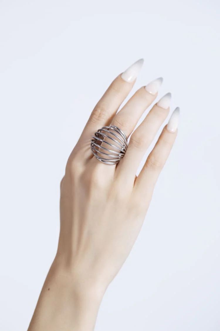 Silver Coil Sphere Ring - Image 2