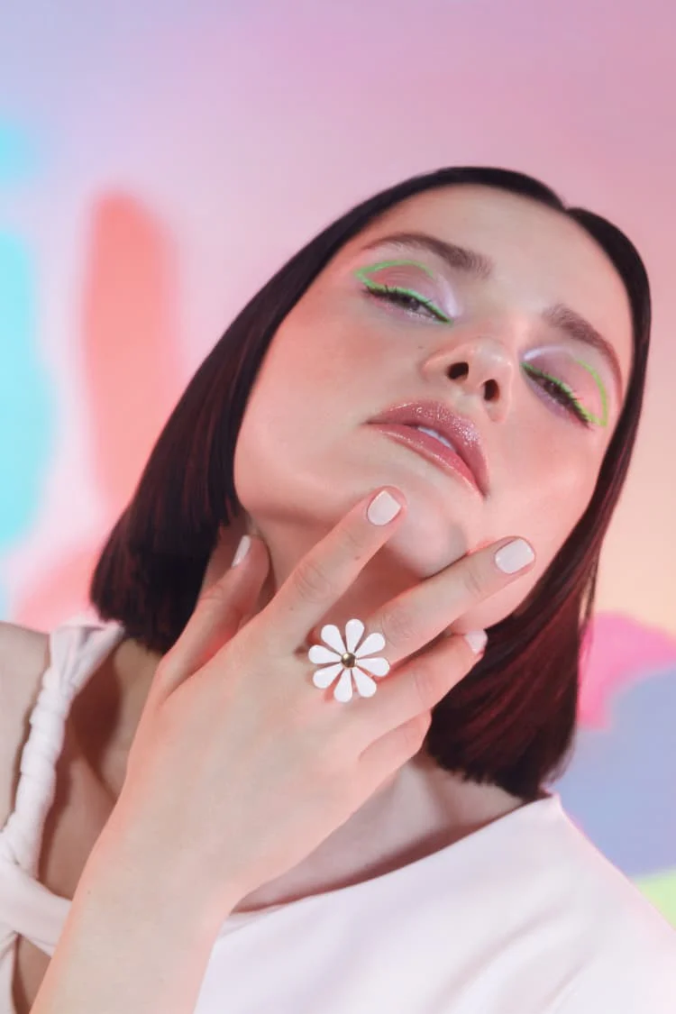 Gold and White Flower Ring