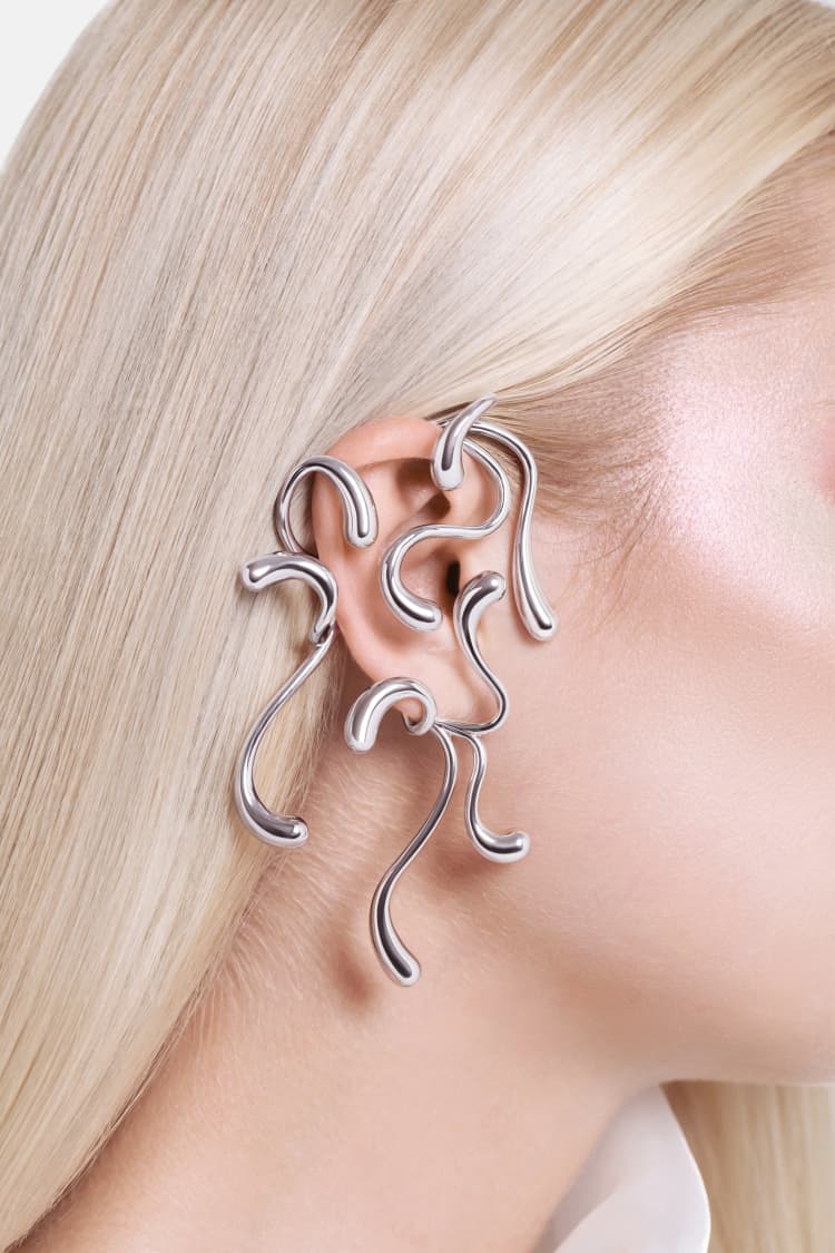 Full Ear Multi-Drop Ear Cuff - silver