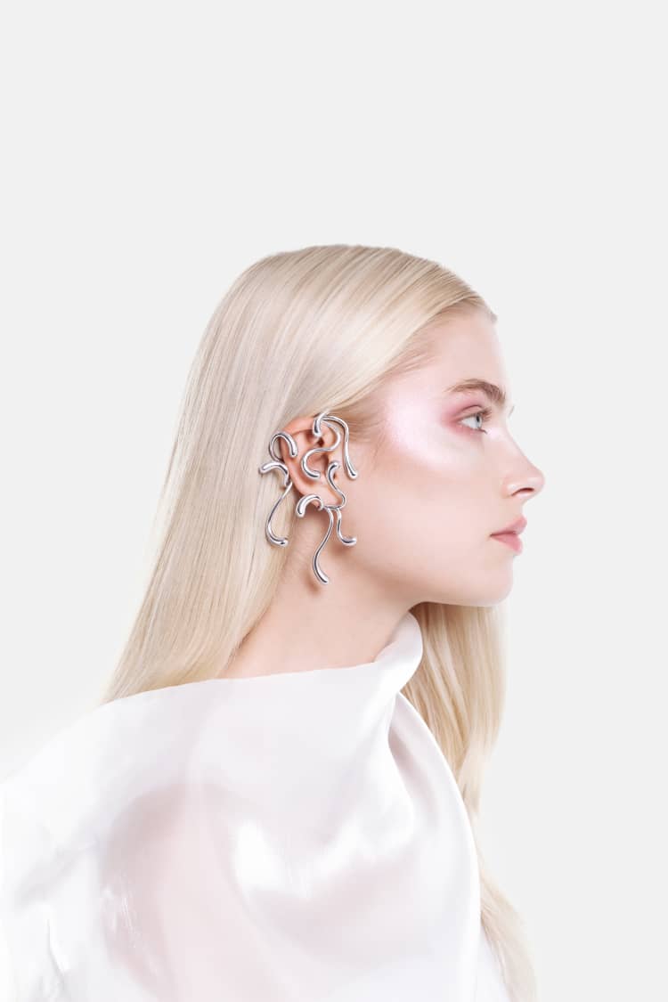 Full Ear Multi-Drop Ear Cuff - silver - Image 3