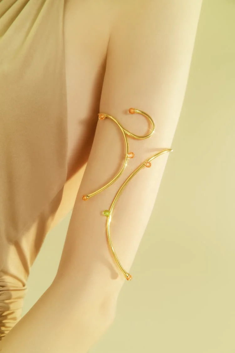 Gold Arm Cuff with Opal and Topaz Crystals