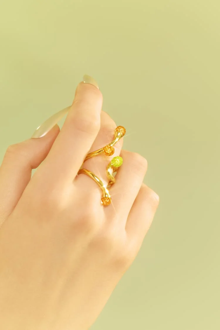 Gold Bold Asymmetric Ring with Opal and Topaz Crystals - Image 2