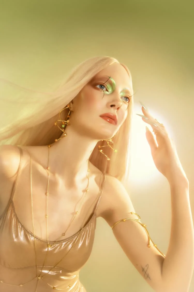 Gold Bold Drop Earrings with Opal and Topaz Crystals - Image 3