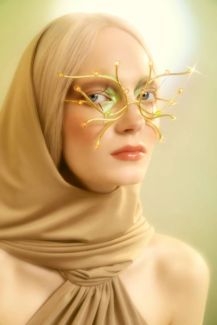 Gold Bold Face Jewel with Opal and Topaz Crystals - Image 2