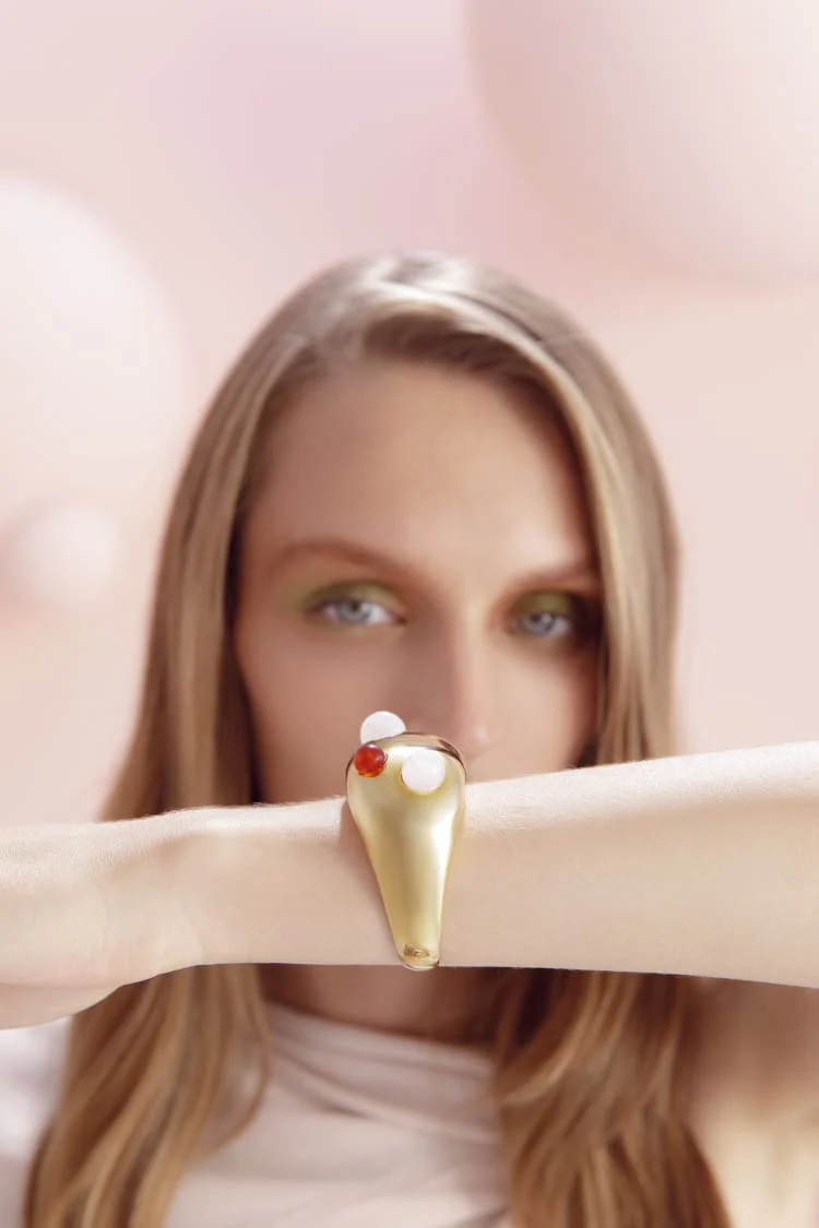 Gold Statement Bangle with Stones - Image 3
