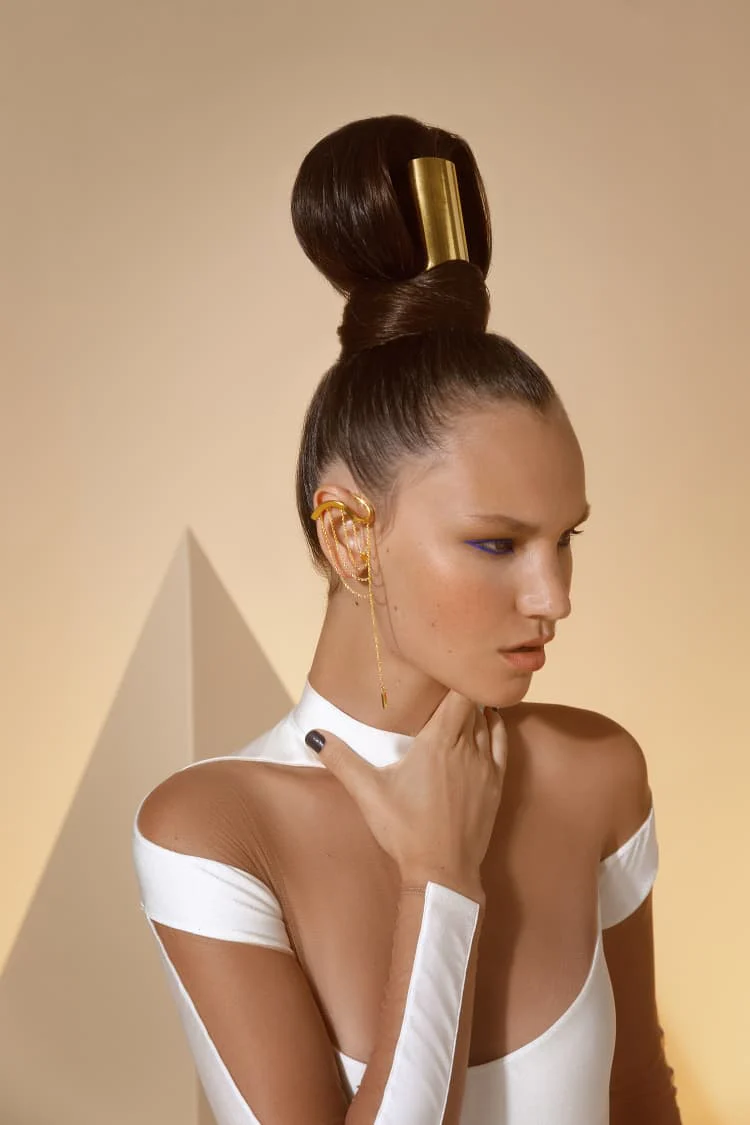 Gold Draping Ear Cuff with Pendant - Image 3