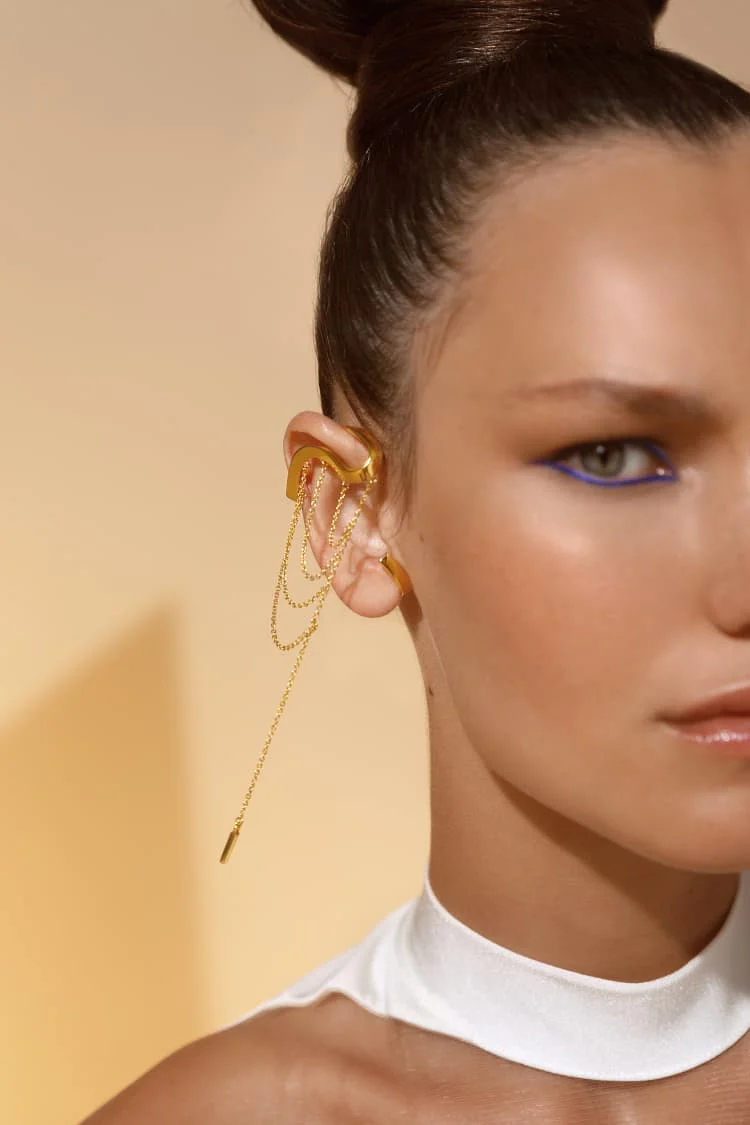 Gold Draping Ear Cuff with Pendant - Image 4