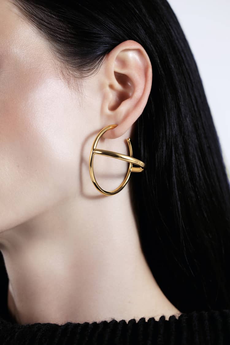Gold Hoop Semi Cercle Earrings - Image 2
