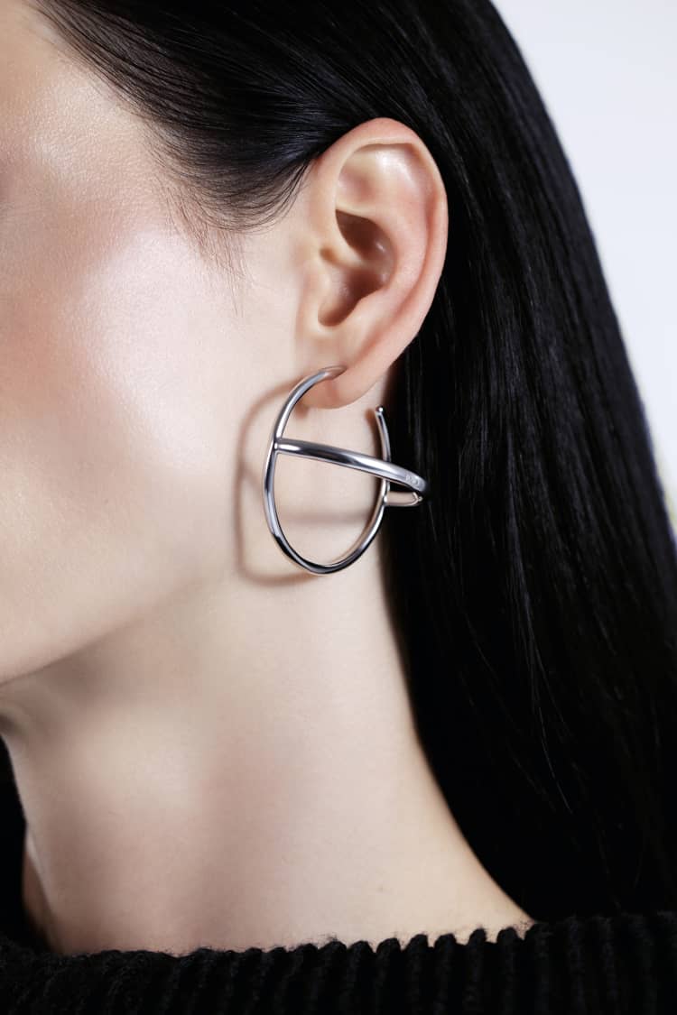 Silver Hoop Semi Cercle Earrings - Image 3