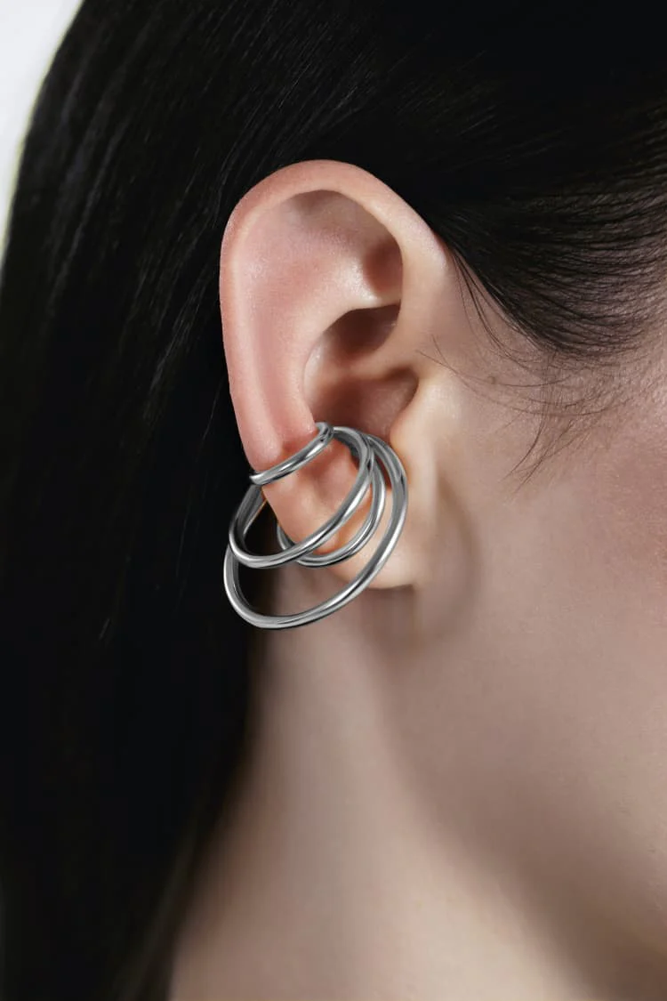 Large Silver Coils Ear Cuff