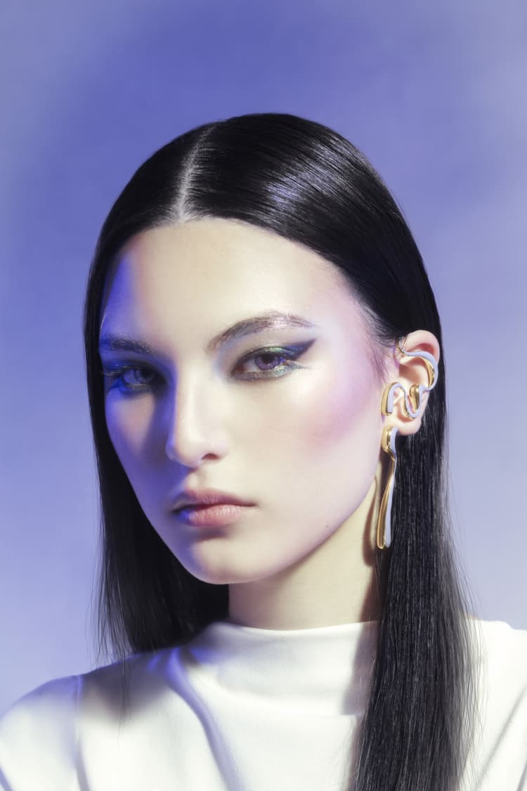 Large Gold and Lilac Liquid Ear Cuff - Image 2