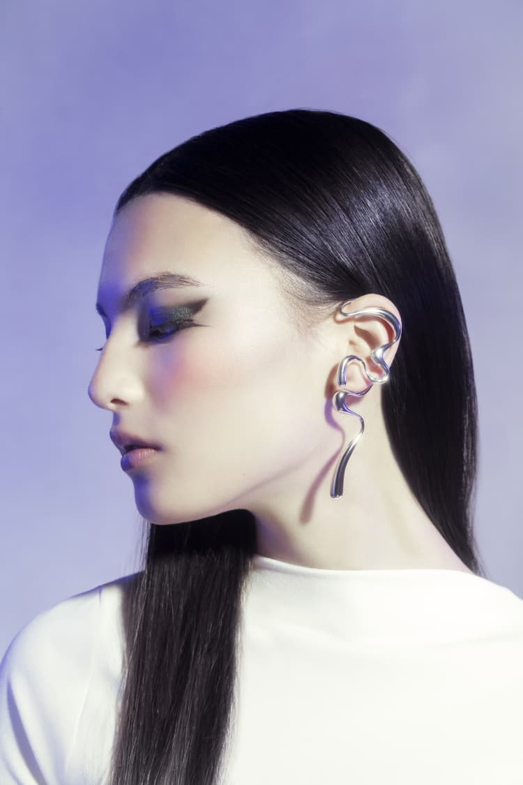 Large Silver Liquid Ear Cuff