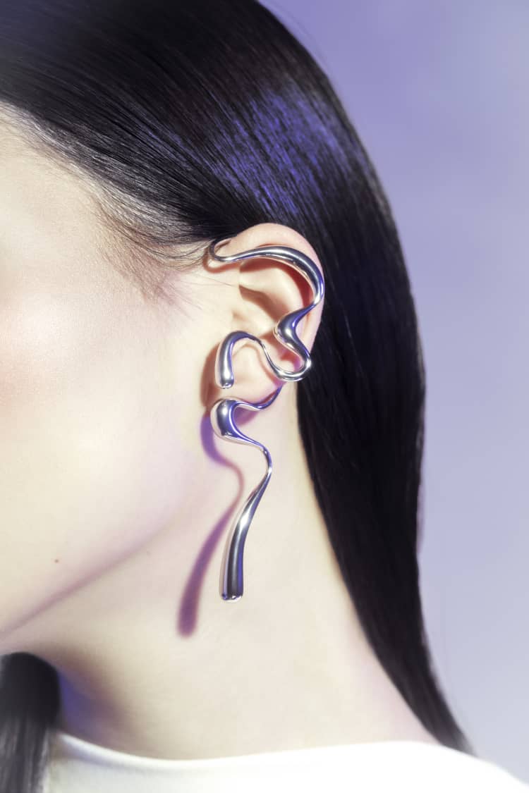Large Silver Liquid Ear Cuff - Image 2