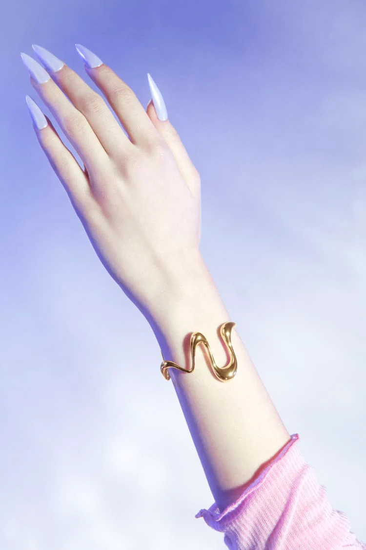 Gold Liquid Bangle Bracelet - Image 2