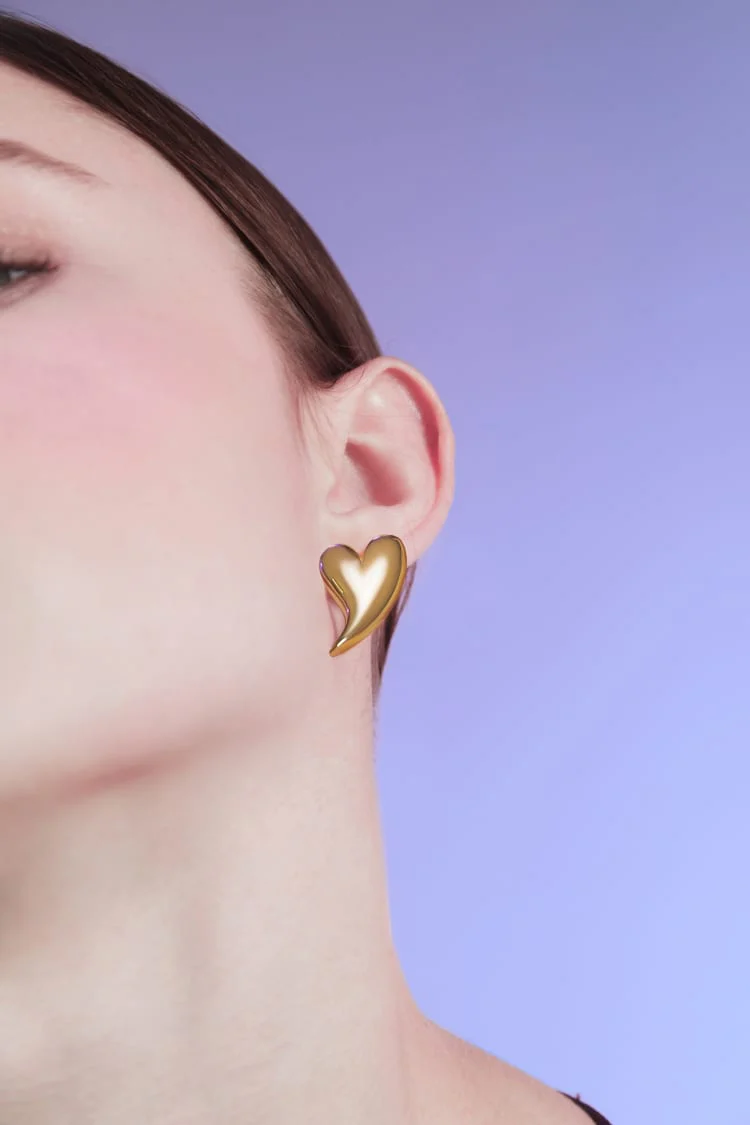 Gold Love Heart Stud Earring
