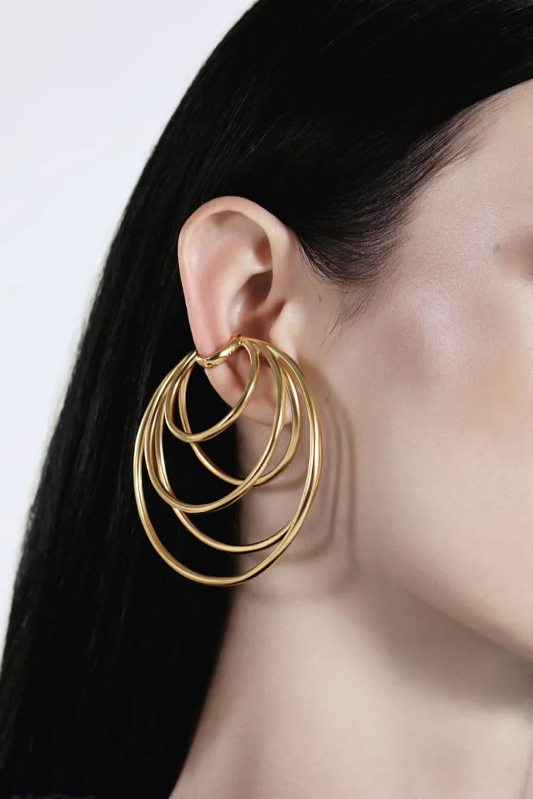 Gold Hoop Ear Cuff with Many Coils - Image 2