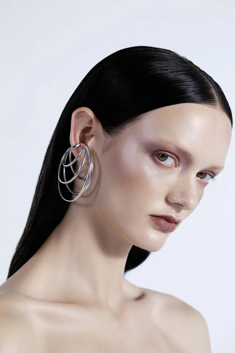 Silver Hoop Ear Cuff with Many Coils - Image 2
