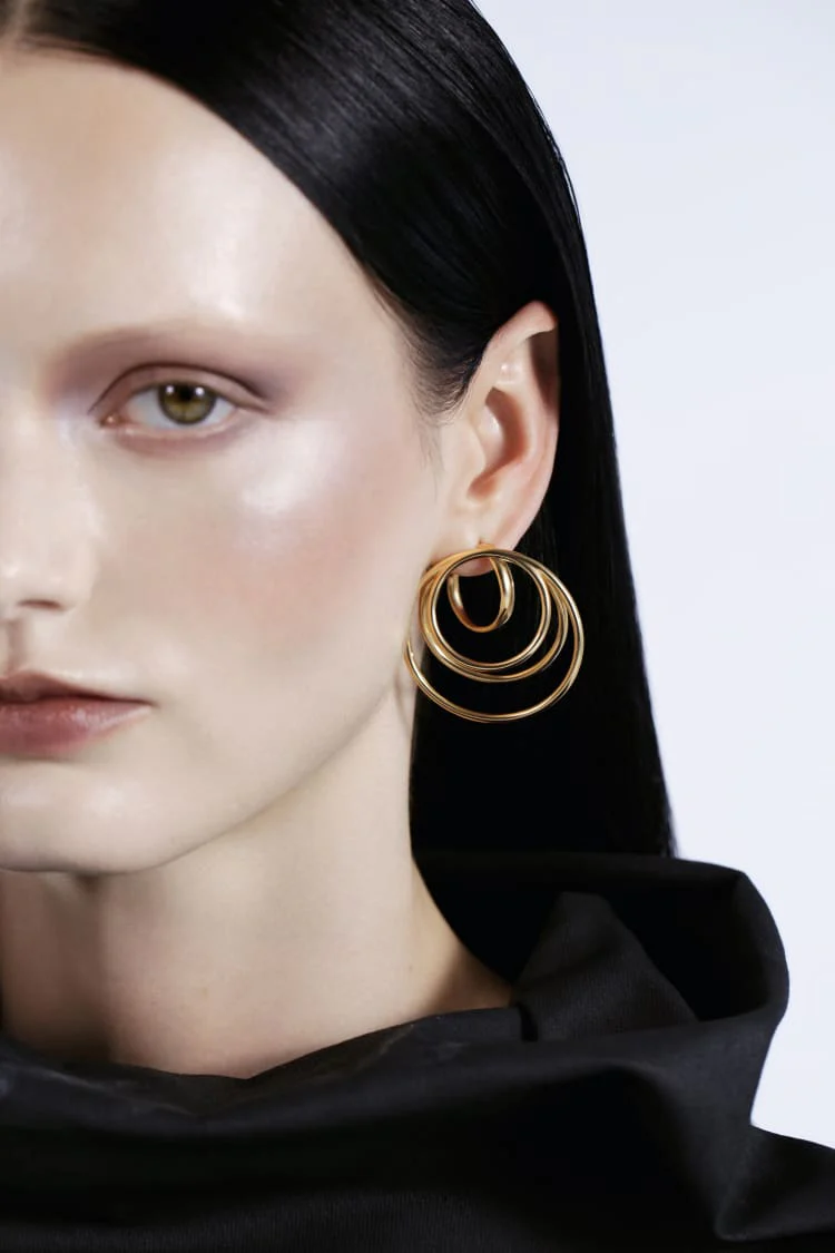 Gold Many Coils Hoop Earrings - Image 3