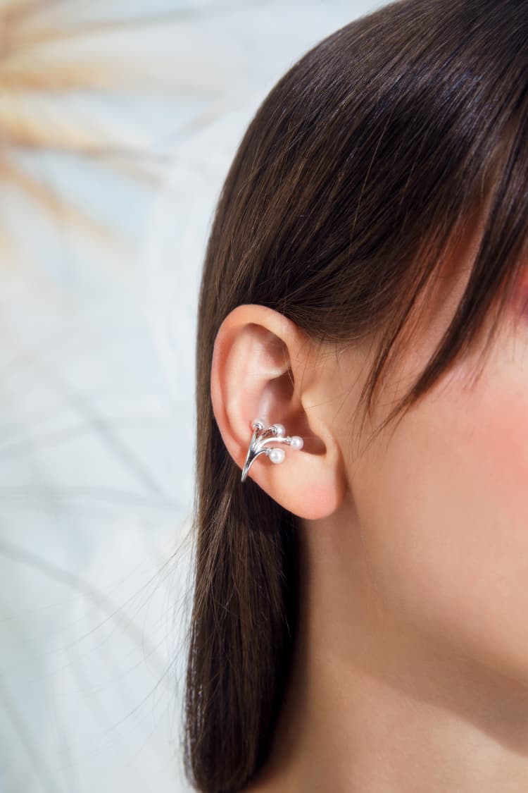 Silver Mini Pearls Ear Cuff