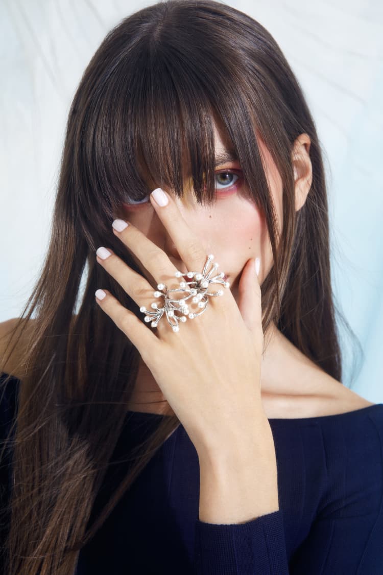 Silver Mini Pearls Hand Jewelry - Image 2