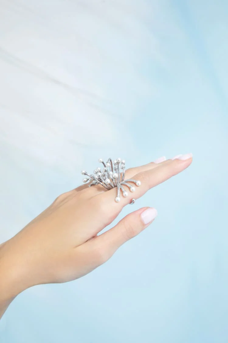 Silver Mini Pearls Hand Jewelry - Image 3