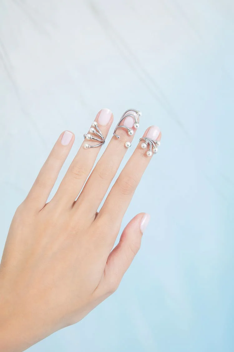 Silver Mini Pearls Nail Ring Set