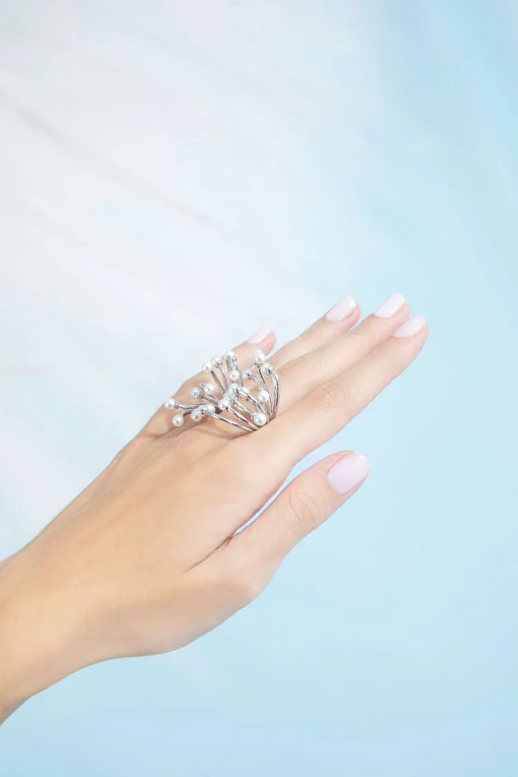 Silver Mini Pearls Ring - Image 3