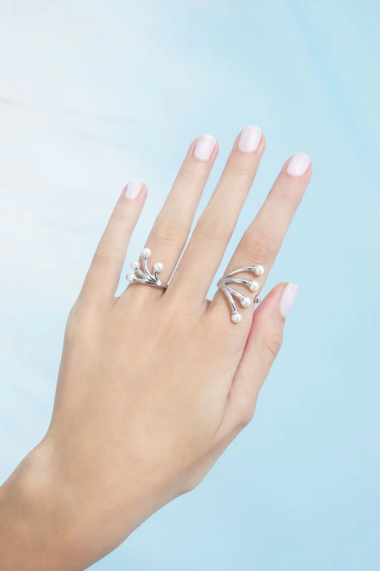 Silver Mini Pearls Ring Set - Image 2