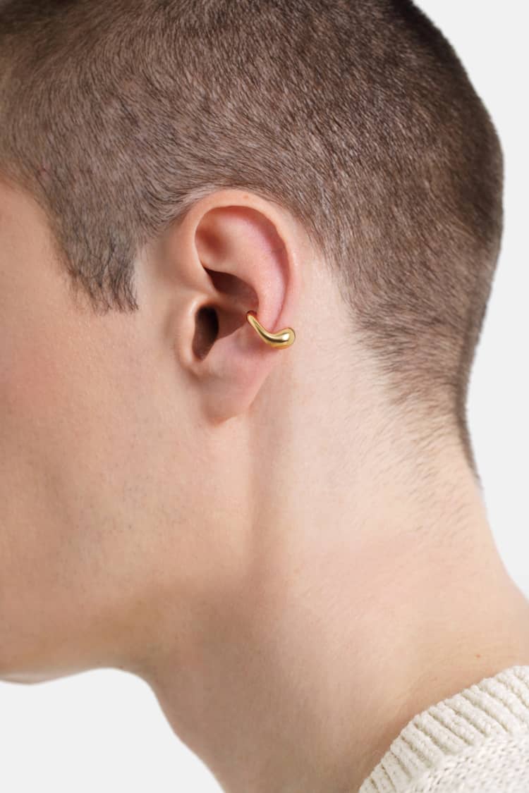 puffed hoodie earcuff in gold