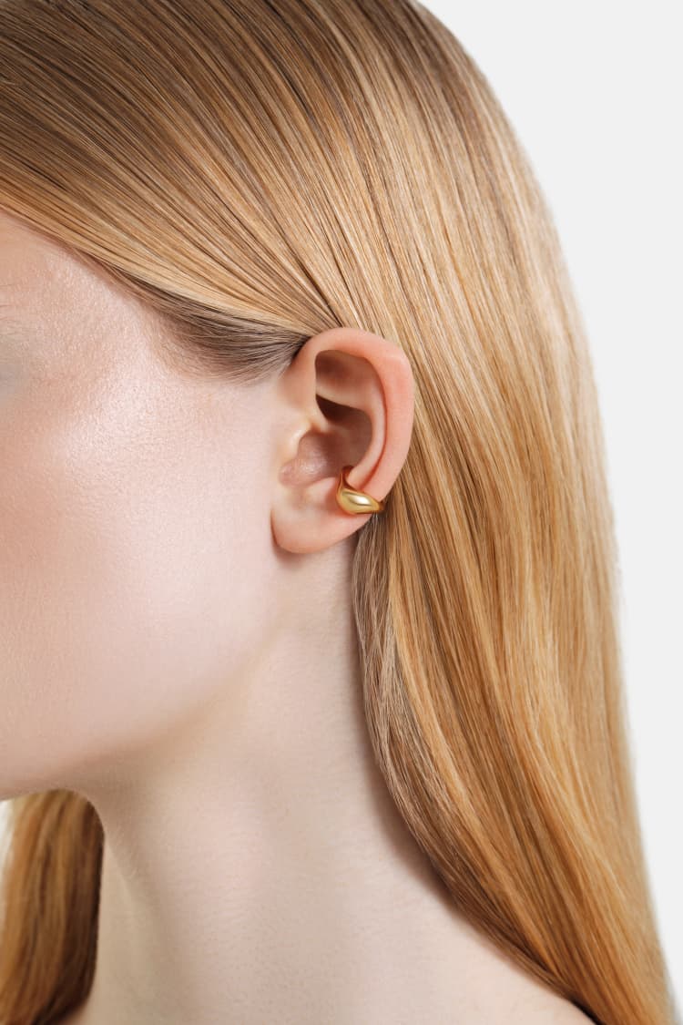 puffed hoodie earcuff in gold - Image 2