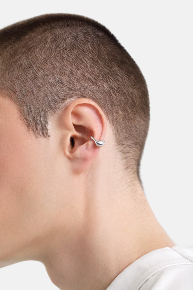 puffed hoodie earcuff in silver