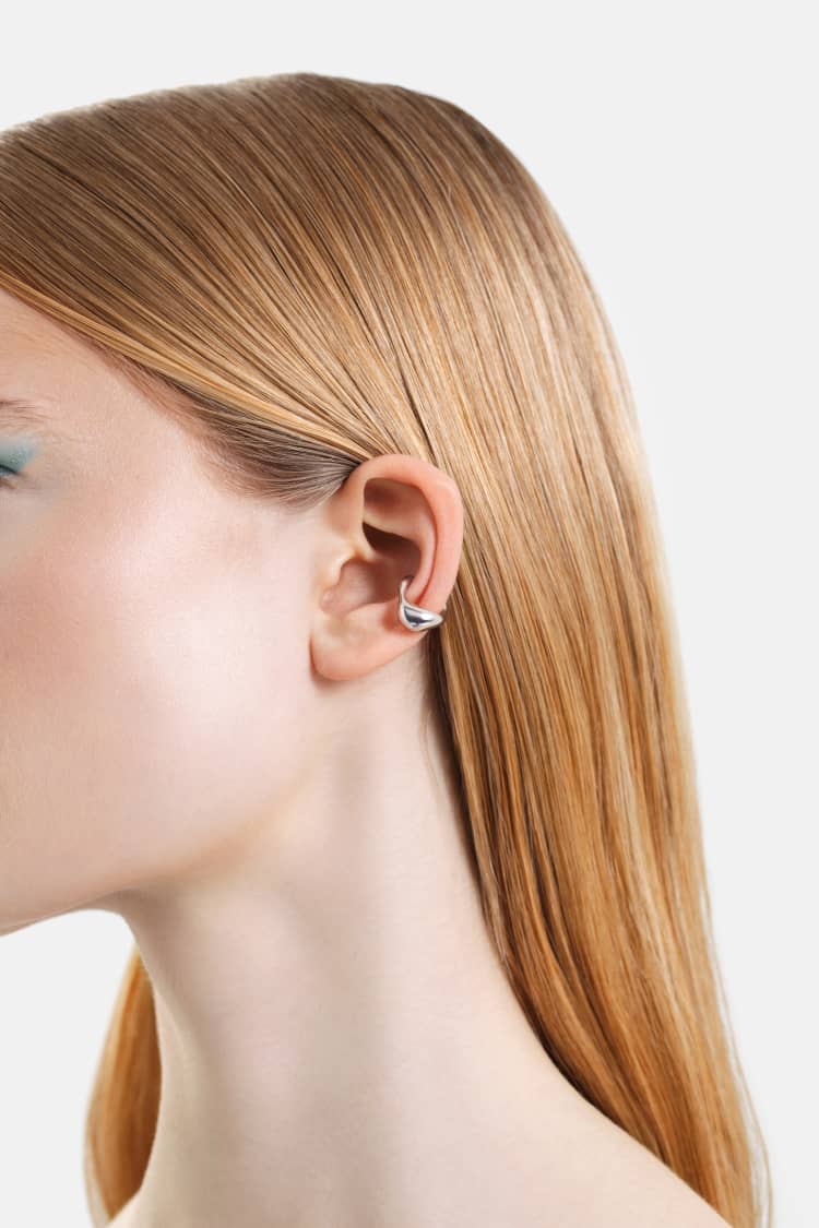 puffed hoodie earcuff in silver - Image 2