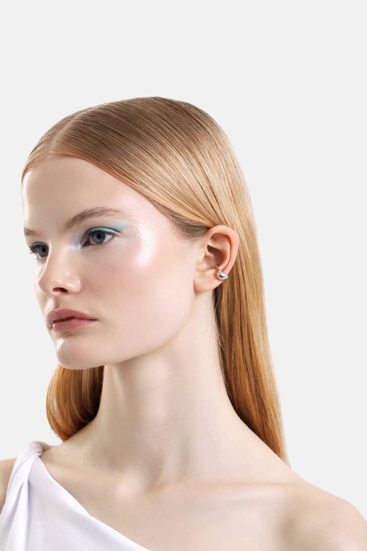 puffed hoodie earcuff in silver - Image 3
