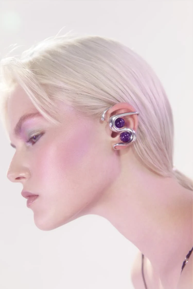 Silver Ear Cuff with Amethyst