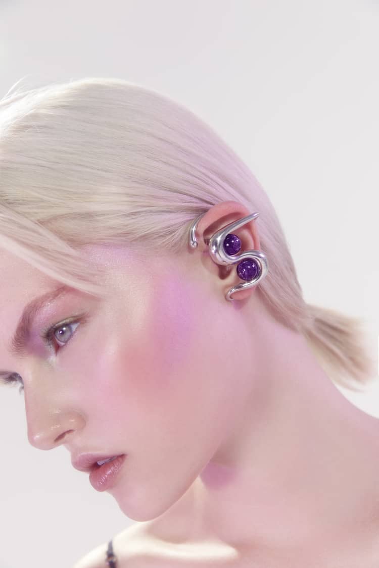 Silver Ear Cuff with Amethyst - Image 2